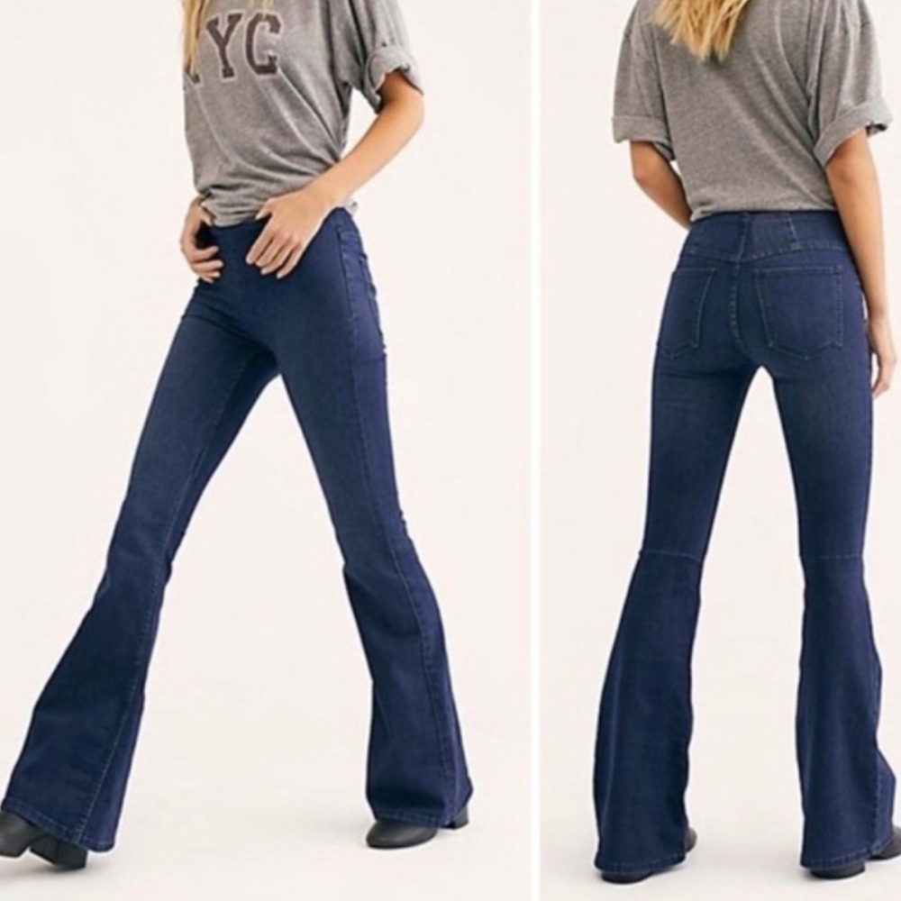 Free People Penny Pull on Flare blue Jeans